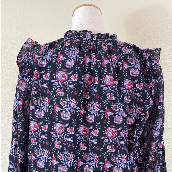 Xirena Black Relaxed Floral Ruffled Bishop Sleeve Blouse S - Picture 6 of 10